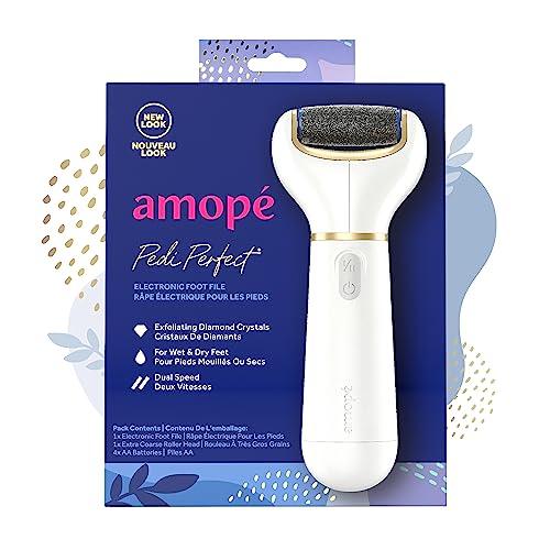 Amopé Pedi Perfect Electric Callus Remover Foot File w/ Diamond Crystals, Pedicure Tool for Feet, Removes Hard & Dead Skin, Feet Scrubber & Buffer, Splashproof, w/ Extra Coarse Roller Head, 1 Count