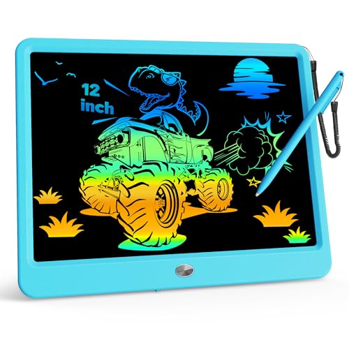 KOKODI 12 Inch LCD Writing Tablet with Anti-Lost Stylus, Erasable Doodle Board Colorful Toddler Drawing Pad, Car Travel School Games Toys for 3 4 5 6 7 8 Kids, Birthday Gift for Girls Boys Adults Blue