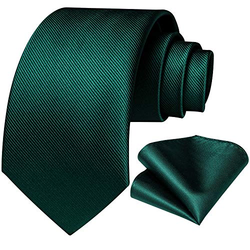 DiBanGu Solid Emerald Green Tie for Men Wedding Business Silk Necktie Handkerchief Plain Ties and Pocket Square Set