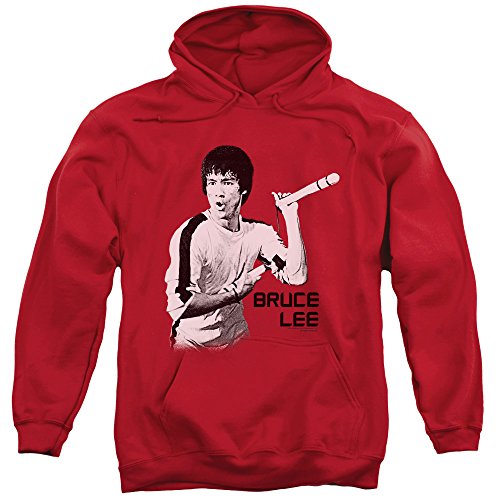 Trevco Bruce Lee Nunchucks Unisex Adult Pull-over Hoodie for Men and Women, Large Red