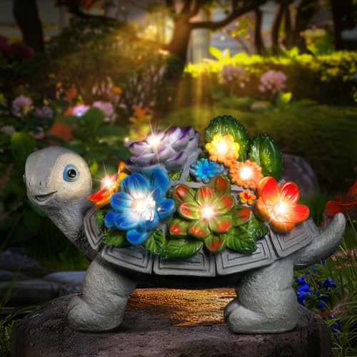 Linkax Gifts for Mothers Day Mom Gifts for Women Grandma Wife, Solar Turtle Garden Statues Outdoor Decor Birthday Gifts for Mom from Daughter, Tortoise Figurine Garden Decor for Outside Yard Patio