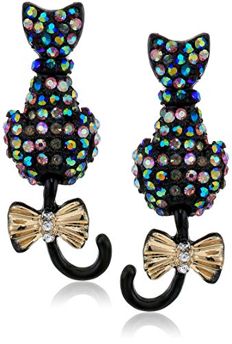 Betsey Johnson Pave Cat Drop Earrings