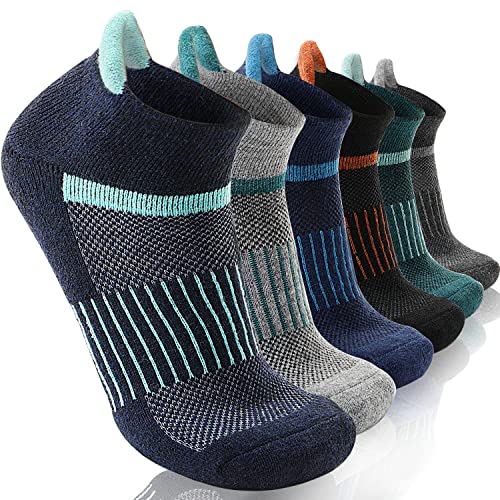 Anlisim Merino Wool Quarter Hiking Socks Compression Warm Thermal Winter Thick Cushion Running Moisture Wicking No Show Socks Gifts Stocking Stuffers for Women Men 6 Pairs(Color Mix,L)