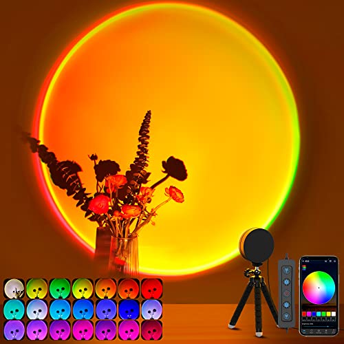 XEBKOR Sunset Lamp Projector Multicolor Changing LED Projection Lamp,Switch Button and APP Control 360 Degree Rotation Sunlight Lamp for Bedroom, Photography, Party, Tiktok Live, Room Decor