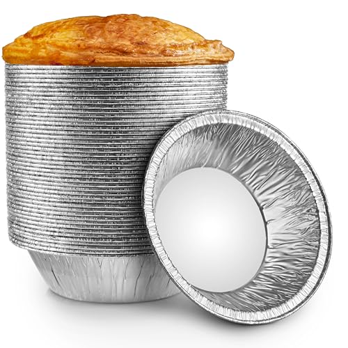 DOBI 5 3/4' Pie Pans [50-pack] - Heavy-Duty Disposable Aluminum Foil Pie tins, Individual-Portion-Size Extra Deep Pie Plates (Width: 5 3/4', Depth: 1 1/2', Capacity 11 fl oz.)