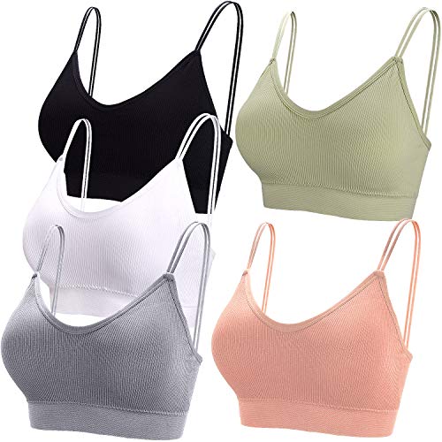 BQTQ 5 Pcs V Neck Tube Top Bra Padded Camisole Bra for Women Seamless Bralettes(M)