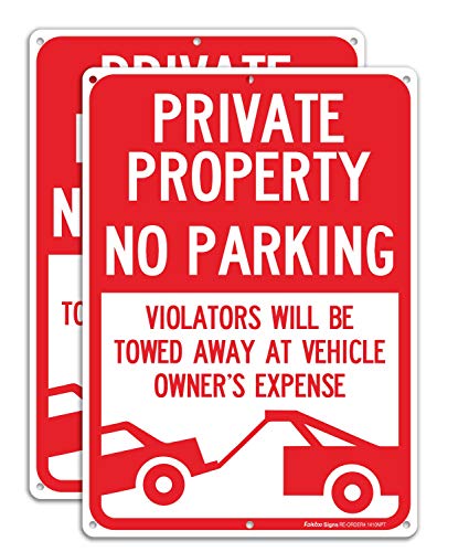(2 Pack) Private Property No Parking - Violators Will Be Towed Away at Vehicle Owner's Expense Sign, Reflective .40 Rust Free Aluminum 14 x 10, UV Protected, Weather Resistant, Waterproof, Durable Ink