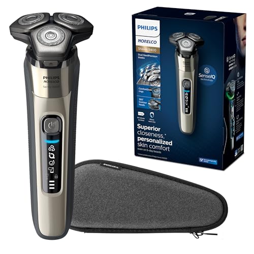 Philips Norelco 9400 Rechargeable Wet/Dry Electric Shaver with SenseIQ and Comfort Glide Ring Technology, Silver, S9502/83