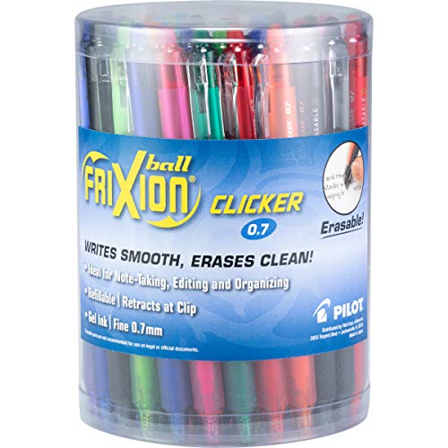 Pilot, FriXion Clicker Erasable Gel Pens, Bold Point 1 mm, Tub of 36, Assorted Colors