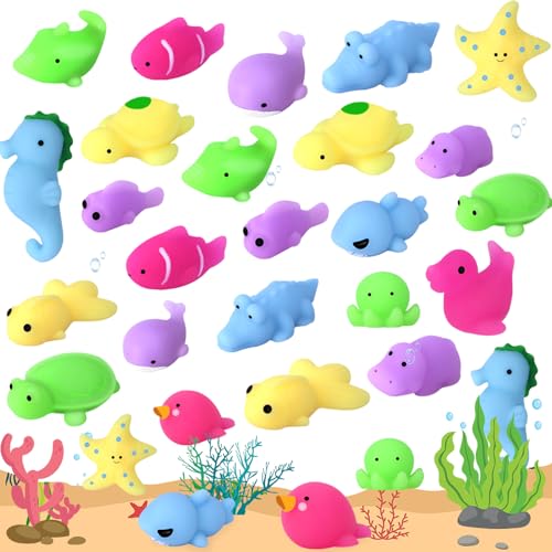 POKONBOY 30 Pcs Squishies Mochi Toys, Mini Kawaii Squishy Sea Animals Squeeze Stress Relief Toys Easter Basket Stuffers Christmas Birthday for Kids