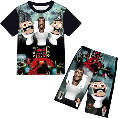 YUNHEFN Boys Cartoon Toilet Shirt Set Kids Game Tee Top 2PCS Short Sleeve Clothes Outfit