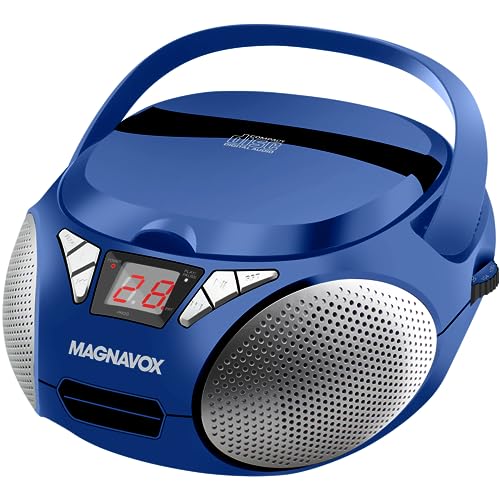 Magnavox MD6924 Portable Top Loading CD Boombox with AM/FM Stereo Radio in Black | CD-R/CD-RW Compatible | LED Display | AUX Port Supported | Programmable CD Player | (Blue)