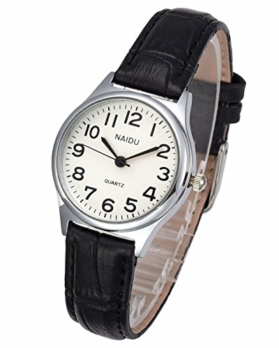 Top Plaza Womens Leather Watch,Fashion Casual Silver Watches for Women,Waterproof Quartz Ladies Black Wrist Watch