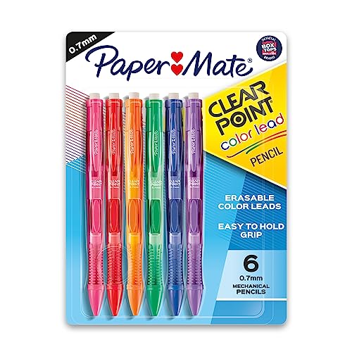 Paper Mate Clearpoint Color Lead Mechanical Pencils, 0.7mm, Assorted Colors, Pack Of 6