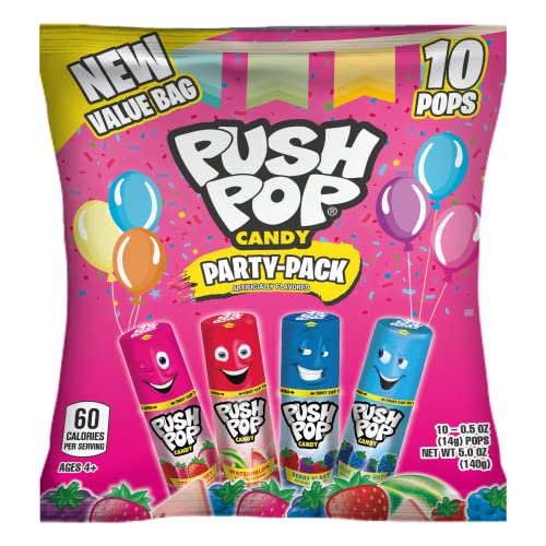 Push Pop Candy Lollipops - Bulk Easter Candy Variety Party Pack - 10 Count Lollipop in Assorted Fruity Flavors - Easter Basket Stuffers For Kids, Easter Candy Gifts, and Party Favors