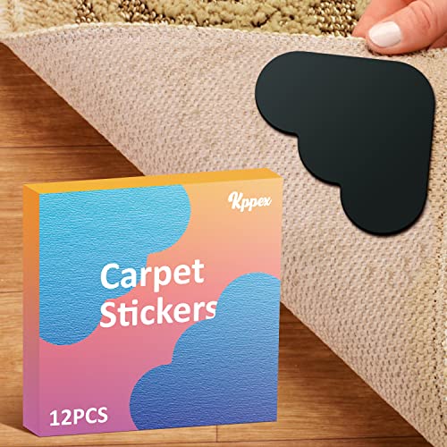 Rug Pad Gripper 12 Pack, Double Sided Non-Slip Rug Pads,Washable Rug Tape Stickers Area Rug Pad Carpet Tape Corner Side Gripper for Hardwood Floors and Tile