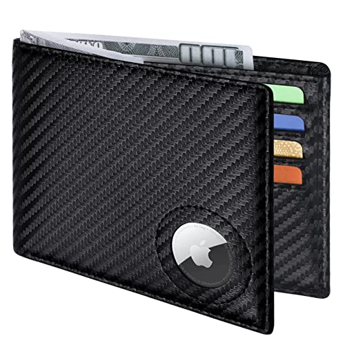 GIPUSSON Slim Leather Wallet for Men Airtag Hidden,Large Bifold Mens Wallet RFID Blocking with ID Windows,Credit Card Holder for Men Wallet