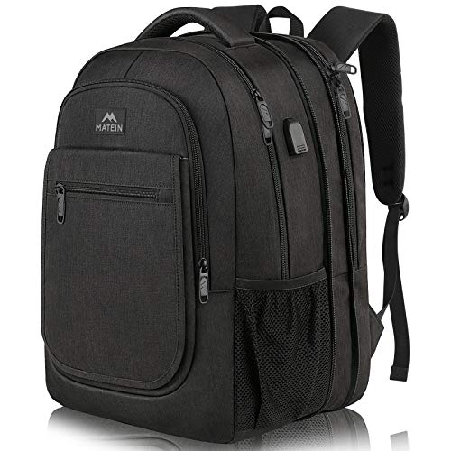 MATEIN Travel Backpack for Men, Expandable Laptop Backpack with USB Charging Port,Anti Theft Business Computer Bag Water Resistant College School Bookbag Gifts for Men Women Fit 15.6 Inch laptop,Black