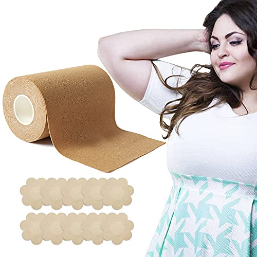 Boob Tape 4 inch Wide, Breast Lift Tape, Boobytape Plus for Lift Large Big Size and A to G Cup,Adhesive Bra Tape, Body Tape Chest Support.Fashion Push up in All Dress (Nude B)
