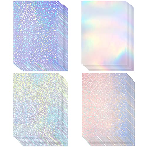 36 Sheets Self-Adhesive Paper Holographic Transparent Paper A4 Waterproof Self-Adhesive Transparent Film 11.7 x 8.3 Inches (Gem, Point, Colorful, Star)