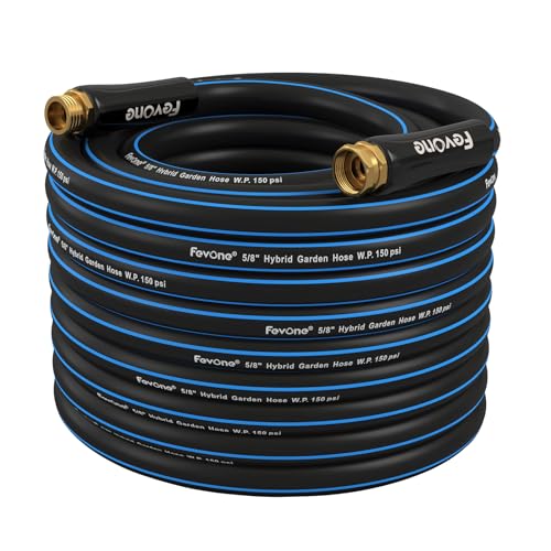Fevone Garden Hose 75 ft x 5/8', Heavy Duty Water Hose, Fits Hoses/Pipes of All Replacement/Replaceable Parts, Solid Brass Fittings - No Leak, 2 Years Warranty