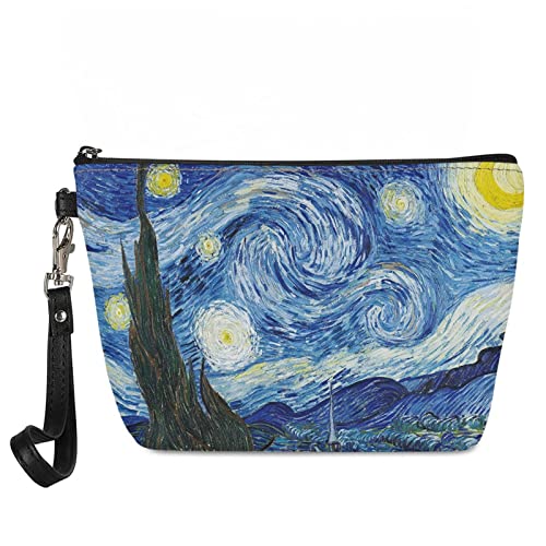 Howilath Van Gogh Starry Night Fashion PU Leather Makeup Bag Travel Cosmetic Storage Pouch Shopping Casual Clutch Bag