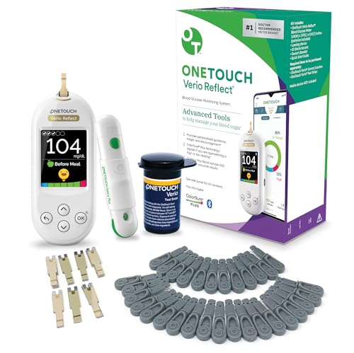 OneTouch Blood Sugar Test Kit | Includes OneTouch Verio Reflect Blood Glucose Meter, 1 Lancing Device, 30 Lancets, & 30 Test Strips, | Diabetes Testing Kit for Blood Glucose Monitoring