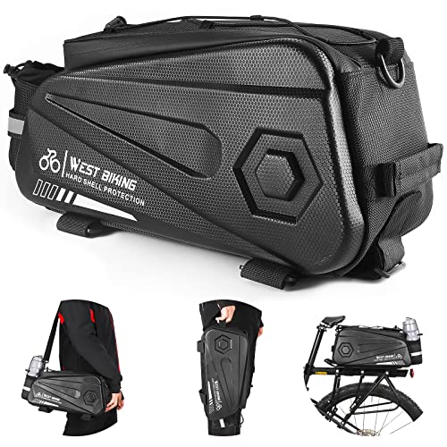 West Biking Bike Rear Seat Bag, Double Water Resistant, Zipper, Bicycle Trunk Pannier, 8.6L Capacity Waterproof Backseat Carrier Cargo Pouch with Strap & Rain Cover For Cycling