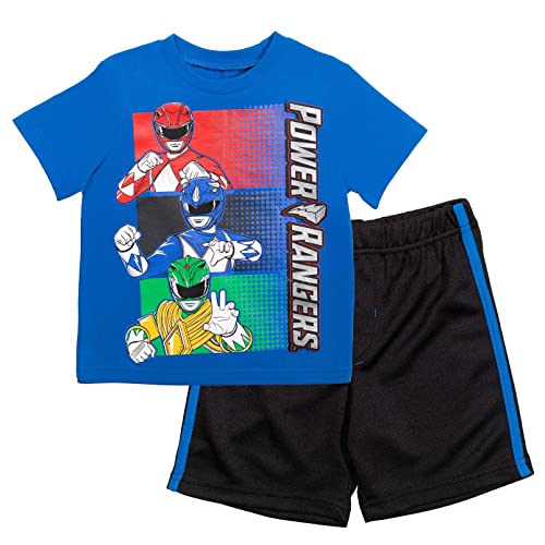 Power Rangers Little Boys T-Shirt and Mesh Shorts Outfit Set Blue/Black 6