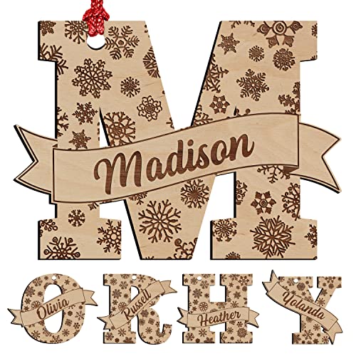 A to Z Letters, Initial Ornament, Personalized Christmas Ornament with Names & Initial - Laser Engraved Xmas Ornaments 2023 - Customized Initial Ornaments for Christmas Tree