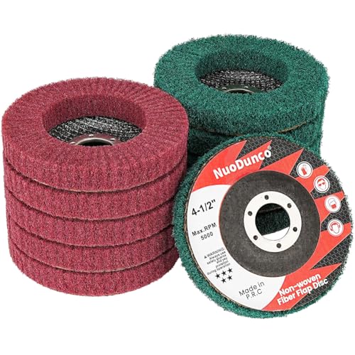 NuoDunco 10Pcs 180 & 320 Grit Nylon Fiber Flap Disc 4 1/2 Inch for Angle Grinder Metal & Wood Scouring Pad Polishing Sanding Disc Paint Rust Remover Wheel