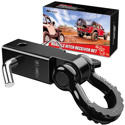 Nilight Shackle Hitch Receiver 2Inch 45000 LBs Breaking Strength 3/4' D Ring Shackle w/Trailer Hitch Pin Heavy Duty Solid Recovery Towing Kit for Trucks Jeeps Off-Road,2 Years Warranty