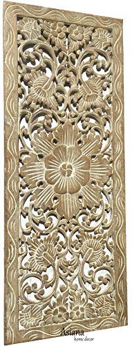 Asiana Home Decor Large Carved Wood Wall Panel. Floral Wood Carved Wall Decor. Size 35.5'x13.5'x0.5' (Light White Wash)