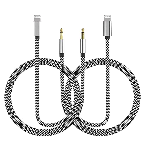 Aux Cord for iPhone, 2 Pack 3.3ft [Apple MFi Certified] Lightning to 3.5mm Aux Audio Adapter Cable Compatible for iPhone 14 13 12 11 XS XR X 8 7 6 for Car Home Stereo Headphone Speaker, Silver