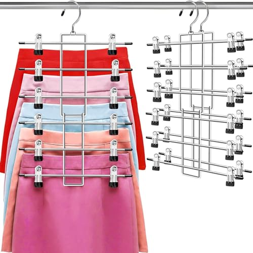 Hangers,Pants Hangers,Space Saving Hanging Closet Organizer - 6 Tiers Skirt Hangers with 360° Swivel Hook,Hangers Space Saving with Clips,Closet Organizers and Storage -Baby Hangers- 2 Pack