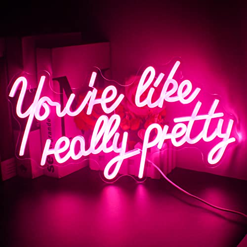 Lucunstar You're Like Really Pretty Neon Signs,Pink Led Neon Light for Wall Decor,Neon Signs for Wall Decor,Light Sign for Wedding,USB Powered Led Neon Sign for Bedroom,Home Wall Decor