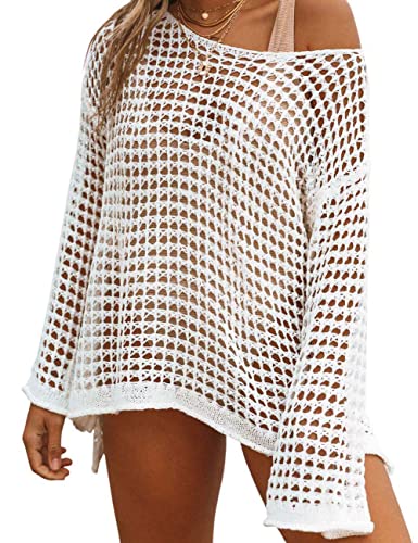Bsubseach Crochet Crop Tops for Women Bathing Suit Cover Ups Sexy Hollow Out Swim Cover Up Knit Summer Outfits White