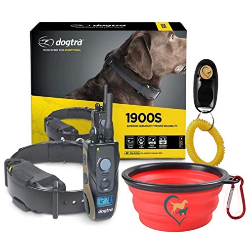 Dogtra 1900S Remote Dog Training Collar - 3/4 Mile Range, Waterproof, Rechargeable, Vibration - Includes Essential Pet Products Dog Training Clicker and Collapsible Food and Water Bowl