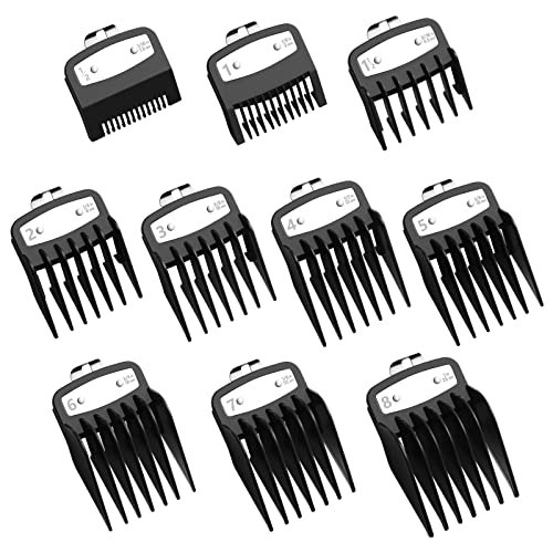 Clipper Guards for Wahl with Metal Clip-from 1/16 Inch to 1 Inch(1.5-25MM), 10 PCS Premium Professional Hair Cutting Guides for Wahl, Beard Trimmer Guards Combs Attachment for Wahl (Black)