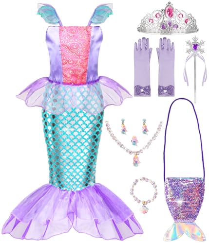 Meland Mermaid Dress for Girls - Little Mermaid Costume for Girls with Bag Princess Dresses for Girls 3-8 Birthday Gift
