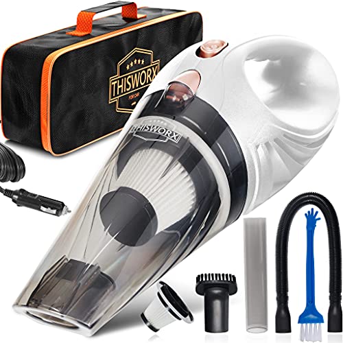 ThisWorx Car Vacuum Cleaner - Car Accessories - Small 12V High Power Handheld Portable Car Vacuum w/Attachments, 16 Ft Cord & Bag - Detailing Kit Essentials for Travel, RV Camper