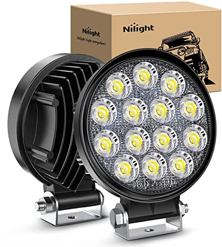 Nilight LED Pods 2Pcs 4.5Inch 42W 4200LM Round Flood Light Off Road Lights Fog Lights Driving Roof LED Light Bar Work Light for ATV UTV SUV Truck Boat (15017C-B) , White