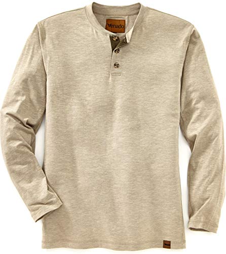 Venado Long Sleeve Shirts for Men – Flex Henley Shirts for Men Outdoor Wear (Large, Oatmeal)