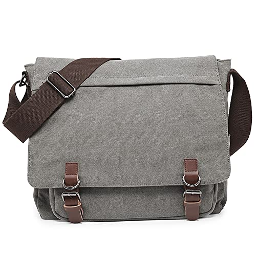 Dasein Large Vintage Canvas Messenger Shoulder Bag, Grey, 15in Laptop