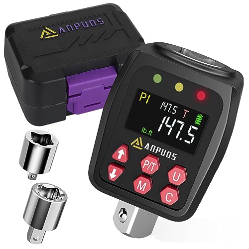 ANPUDS 1/2' Digital Torque Adapter, 7.4-147.5 Ft-lb/10-200 Nm, Digital Torque Wrench Converter with ±1% Accuracy, Preset Value, Data Storage, Buzzer & LED Indicators, 3/8'' & 1/4'' Adapters for Car