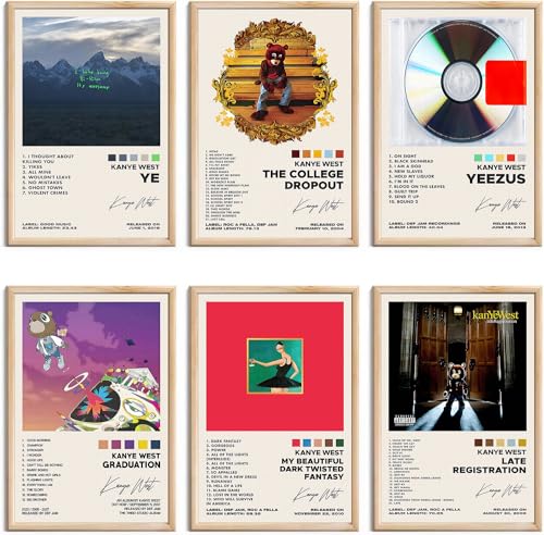 Kanye West Posters Album Cover Signed Limited Posters Prints Rapper Music Posters Room Aesthetic Canvas Wall Art Set of 6 for Teen and Girls Dorm Decor 8x12 inch Unframed