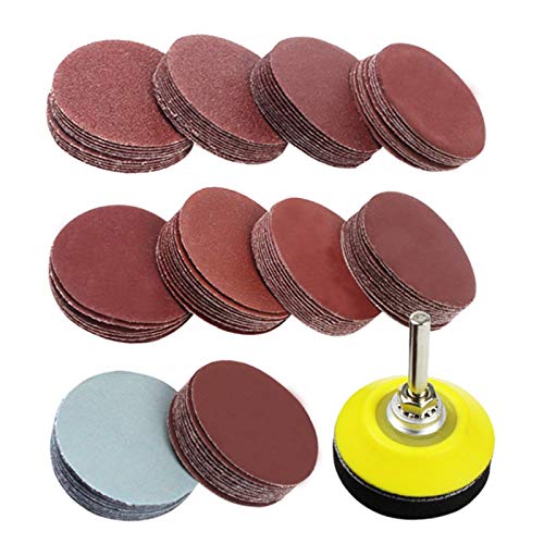 Coceca 100pcs 2 Inch Drill Sander Attachment with Backer Plate 1/4' Shank Sanding Discs Pad Kit Includes 80-3000 Grit Sandpapers