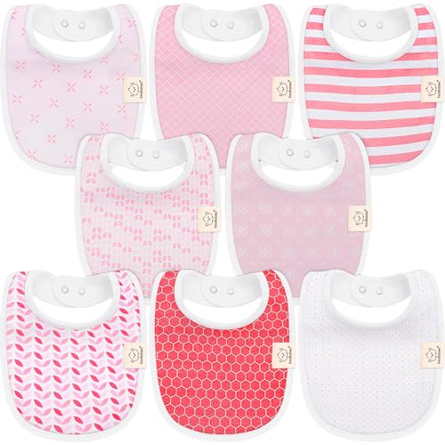 8-Pack Organic Baby Bibs for Girls & Boys - Teething Baby Bib, Baby Boy Bibs, Baby Girl Bibs, Newborn Bibs, Baby Drool Bibs for Infant, Toddler, Bibs for Baby Boy, Bibs for Baby Girl (Blush)