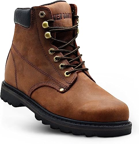 EVER BOOTS Tank Men's Soft Toe Oil Full Grain Leather Work Boots Construction Rubber Sole (12 D(M), Darkbrown)