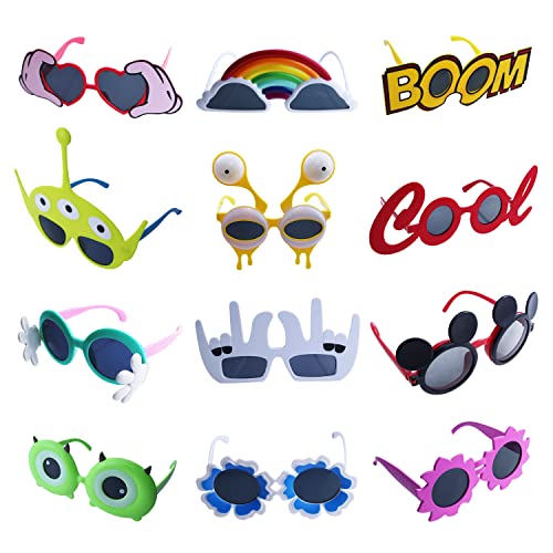 Qunonaty Funny Party Sunglasses -12 Pack Fun Novelty Glasses, Cool Costume Sunglasses Party Masks, Fancy Summer Party Favors, Funny Photo Booth Props, Crazy Sunglasses for Adults, Kids,Parties